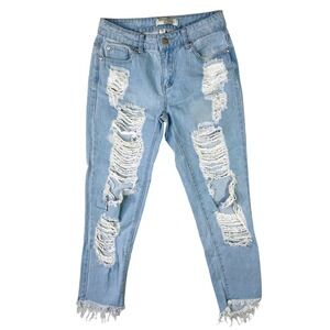 Harmony + Havoc Light Wash Distressed Ripped Frayed Hem Jeans Womens Size 5